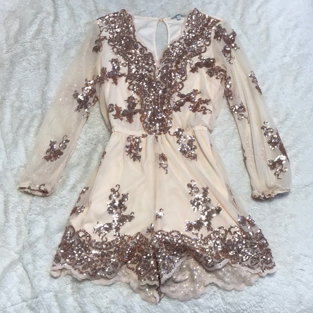 Nude/Rose Gold Embellished Romper